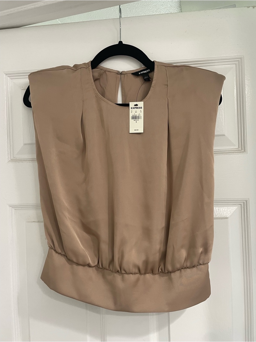 Express Women's Taupe Cap-Sleeve Blouse with Padded Shoulders
